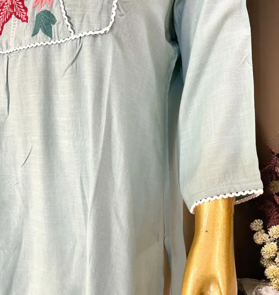 Turquoise-Blue-Kurti-with-Floral-Neck-Embroidery03.webp