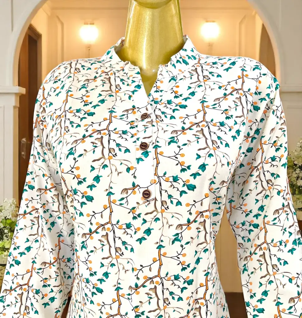 Floral-Leaf-Print-White-Rayon-Short-Kurti02.webp