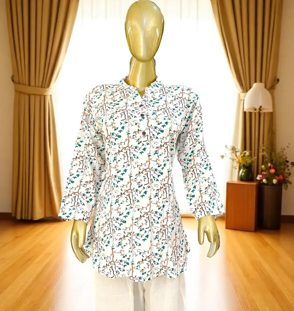 Floral-Leaf-Print-White-Rayon-Short-Kurti01.webp