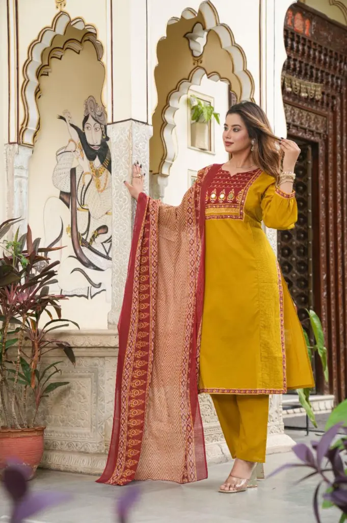 Voluminous-Beautiful-Embroidered-Kurta-Set-with-Bandhani-Dupatta-Yellow4.webp