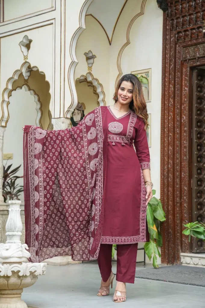 Banjaran-Bhandej-Cotton-Kurta-Set-Maroon7.webp