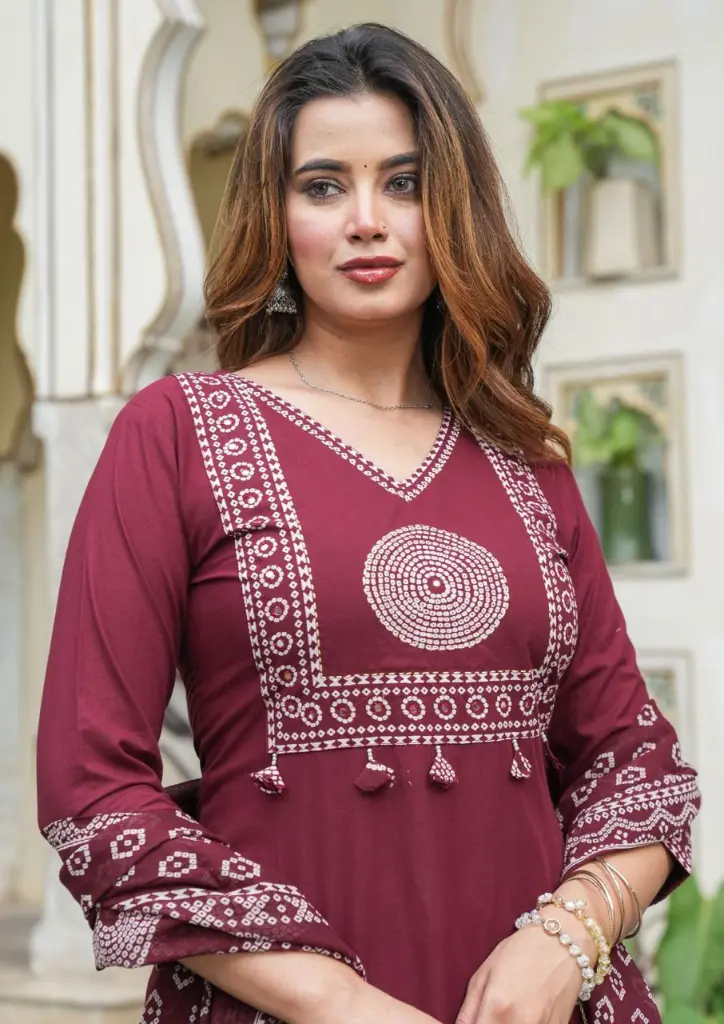 Banjaran-Bhandej-Cotton-Kurta-Set-Maroon6.webp