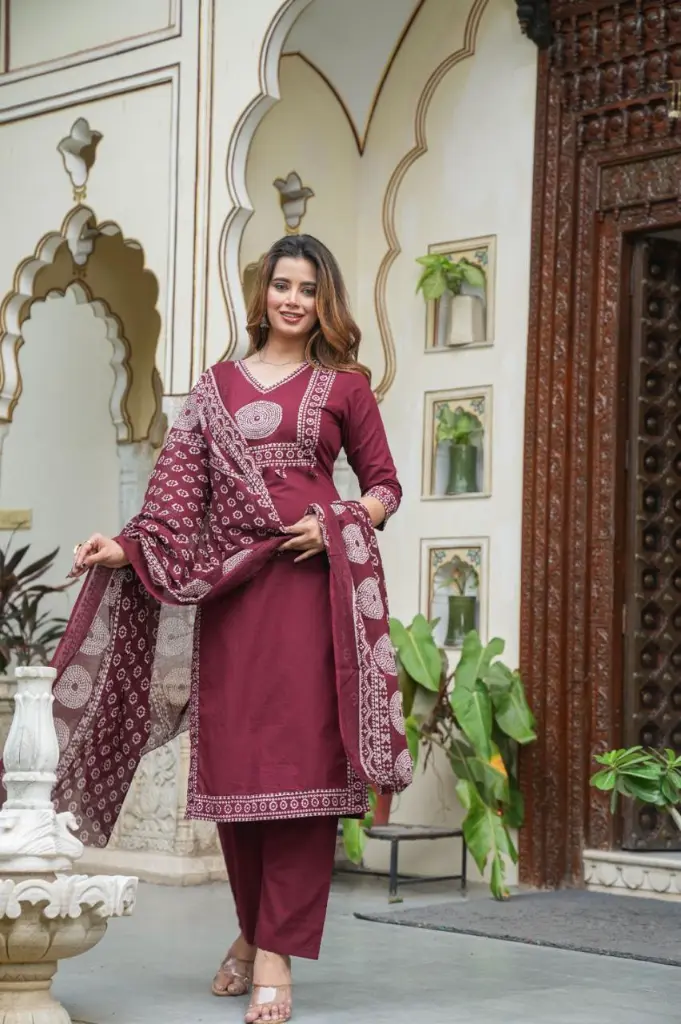 Banjaran-Bhandej-Cotton-Kurta-Set-Maroon8.webp