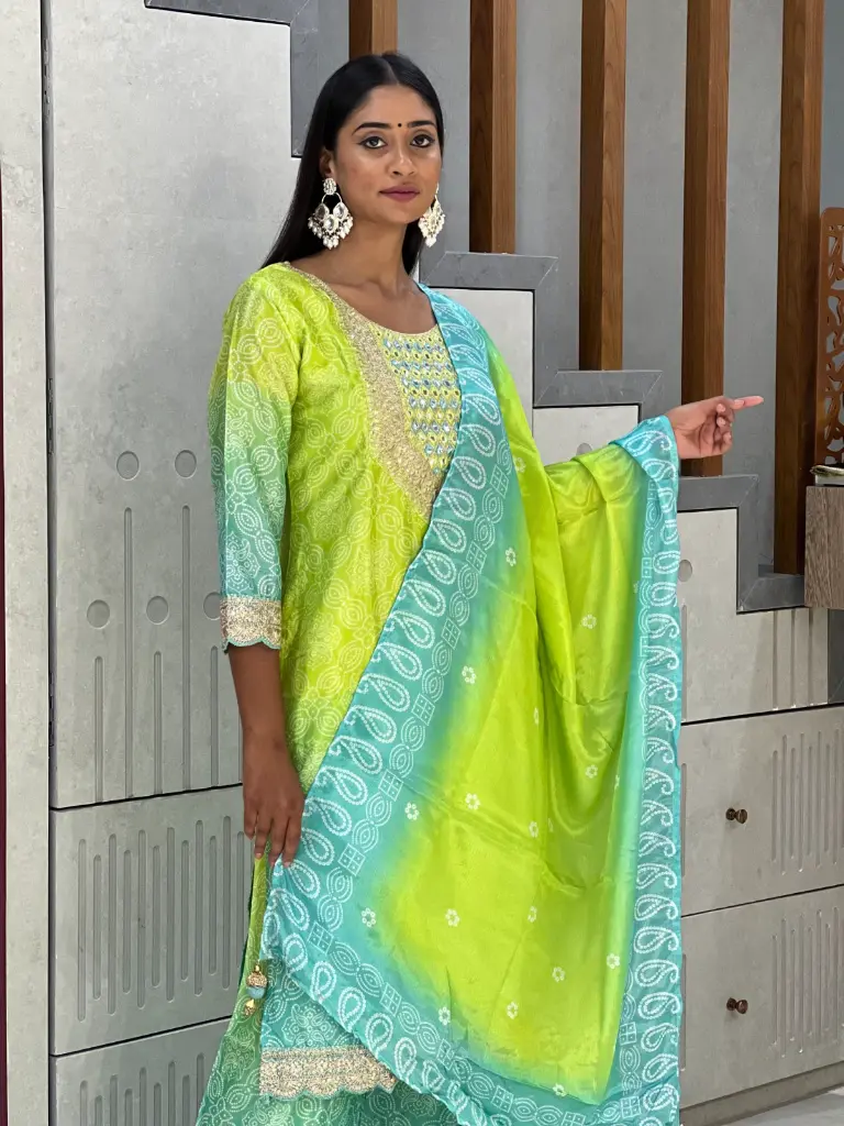 Lime-Green-and-Teal-Bandhani-Print-Kurta-Set2.webp