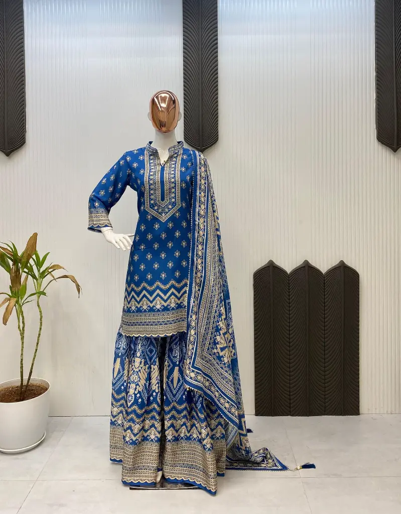 Dotted-Chinon-Sharara-Suit-with-Embroidered-Detail-in-Navy-Blue-and-Lavender-Color-Blue4.webp