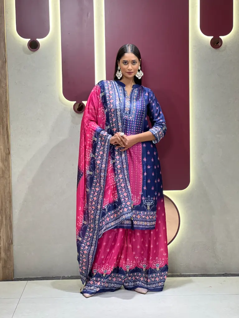 Navy-Blue-and-Fuchsia-Pink-Printed-Chinon-Kurta-Set2.webp