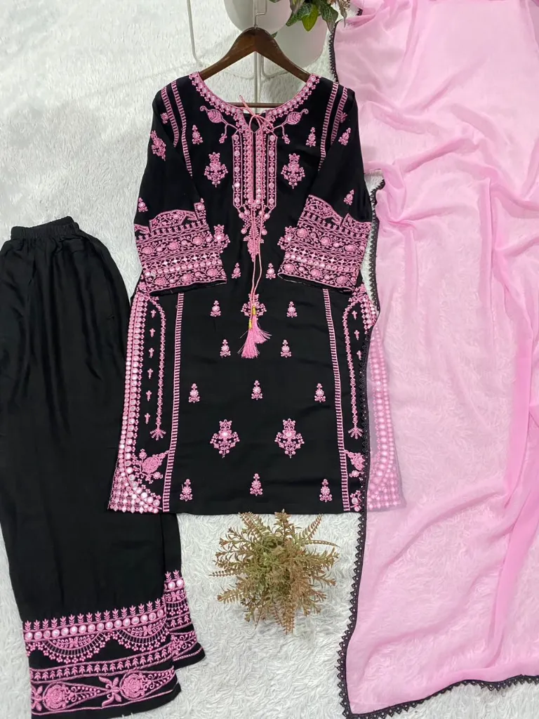 Designer-Rayon-Embroidered-Mirror-Effect-Top-Palazzo &-Georgette-Dupatta-Set-Black4.webp