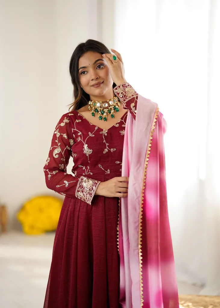 Crunchy-Silk-Sequin-Embroidered-Gown-Palazzo-Digitally-Printed-Chinon-Dupatta-Set-Maroon6.webp