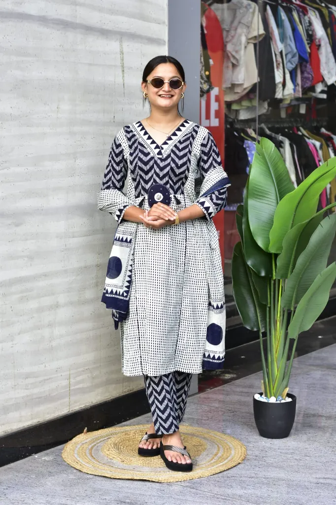 Jaipur-Pure-Cotton-60x60-Zig-Zag-Print-Kurta-Pant-Set-with-Handcrafted-Floral-Neckline-Blue3.webp