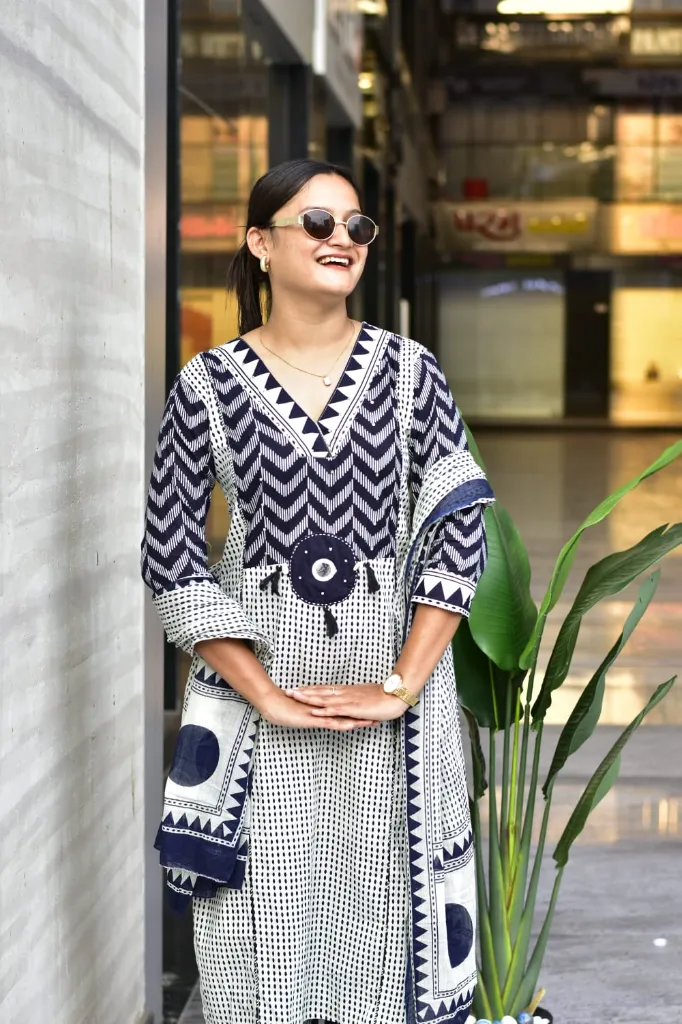 Jaipur-Pure-Cotton-60x60-Zig-Zag-Print-Kurta-Pant-Set-with-Handcrafted-Floral-Neckline-Blue2.webp