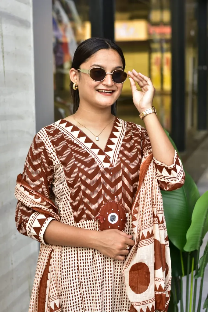Jaipur-Pure-Cotton-60x60-Zig-Zag-Print-Kurta-Pant-Set-with-Handcrafted-Floral-Neckline-Rust2.webp