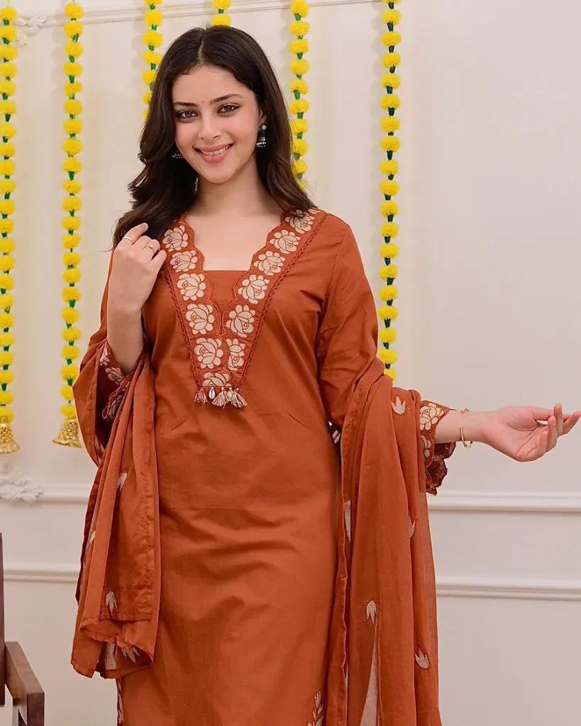 Pure-Cotton-60-60-Straight Kurta-Pant-Set-with-Detailed-Embroidery-Work-Rust3.webp