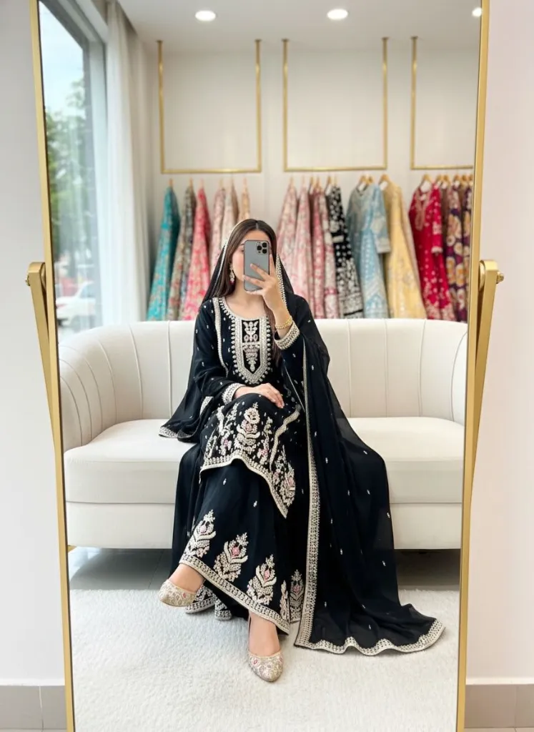 Premium-Chinon-Silk-Hand-Mirrored-Diamond-Work-Top-Matching-Palazzo-Sequence-Dupatta-Set-black3.webp
