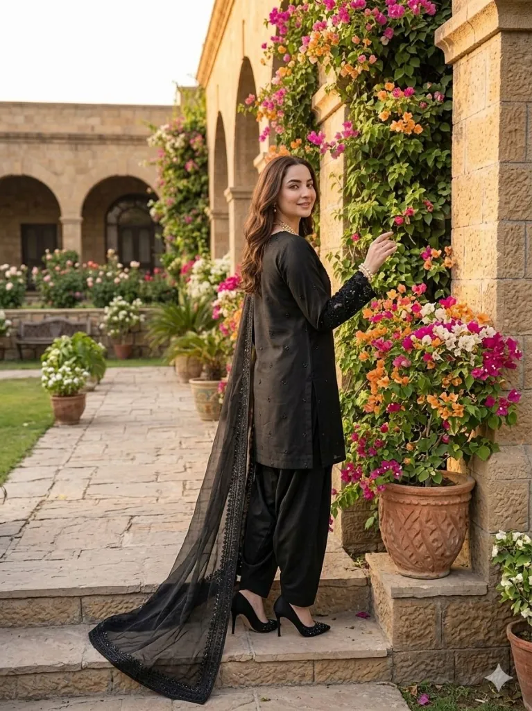 Natural-Crepe-Thread-Sequence-Work-Top-with-Farshi-Salwar-and-Organza-Silk-Dupatta-Set-black4.webp