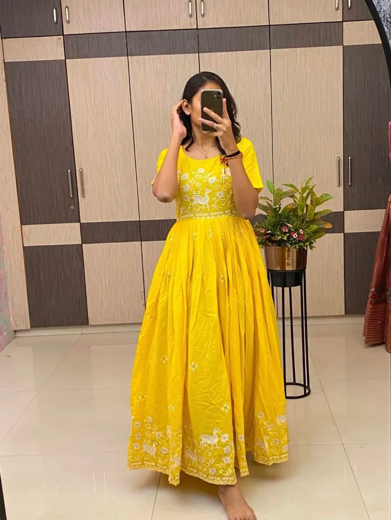 Summer-Special-Pure-Mul-Cotton-Flared-Gown-with-Heavy-Embroidery &-Back-Dori-Pattern-Yellow3.webp