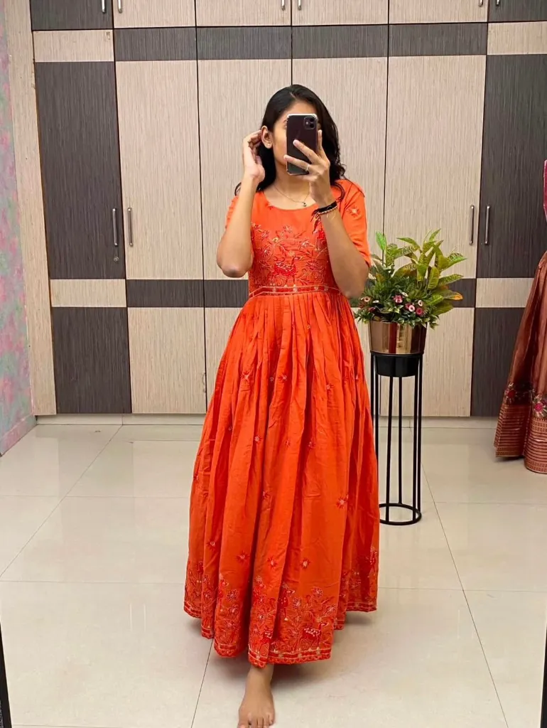Summer-Special-Pure-Mul-Cotton-Flared-Gown-with-Heavy-Embroidery &-Back-Dori-Pattern-Rust2.webp