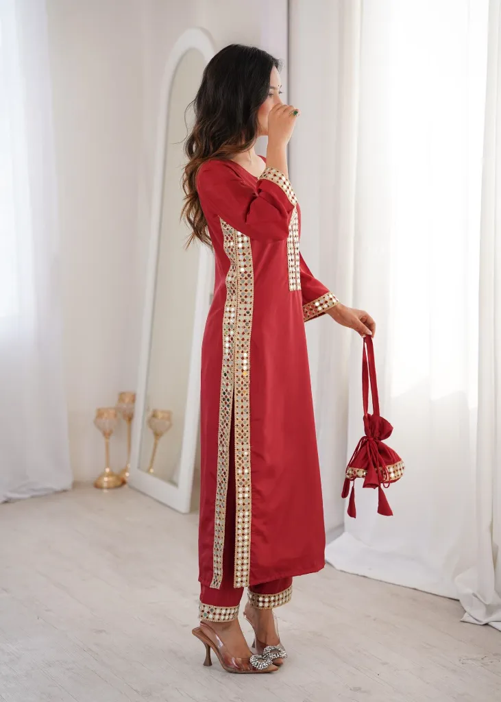 Natural-Crepe-Real-Mirror-Lace-Kurti-and-Pant-Set-with-Coordinated-Designer-Batwa-Red3.webp