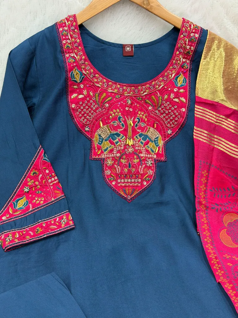 Pure-Viscose-Mango-Silk-Hand-Worked-Kurti-Straight-Cut-Pant,-and-Hand-Block-Printed-Gaji-Silk-Dupatta-Set-Blue3.webp
