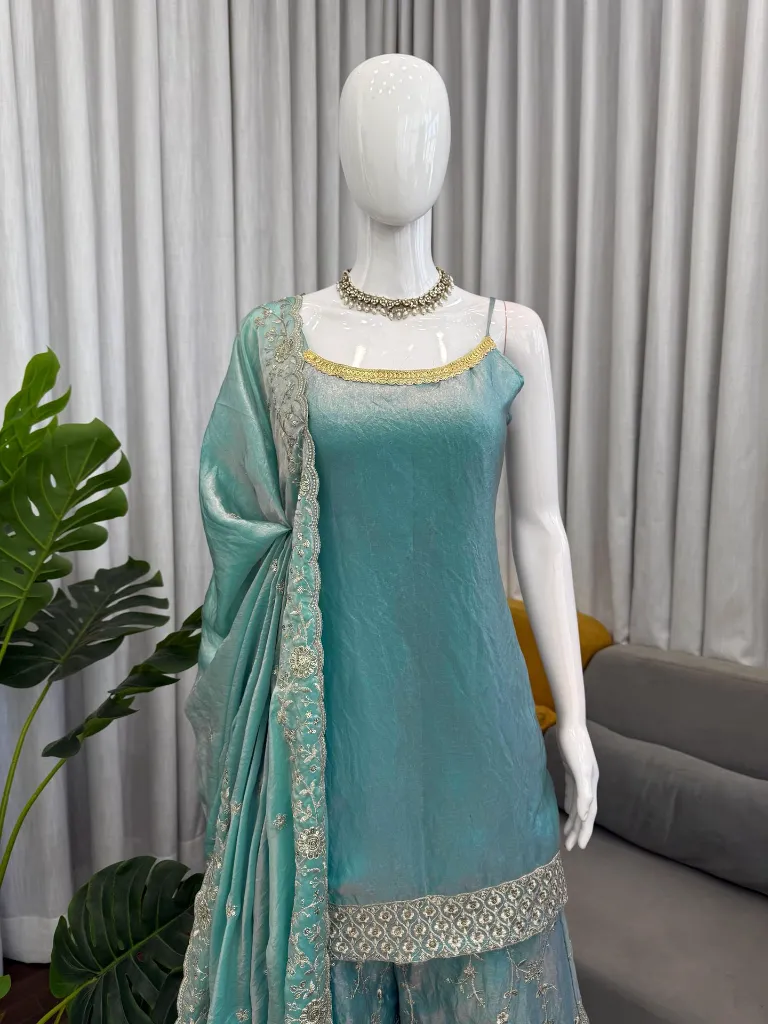 Exclusive Fendy Silk Thread and Sequence Embroidered Tunic, Matching Elastic Palazzo, and Border Work Dupatta 3-Piece Set7.webp