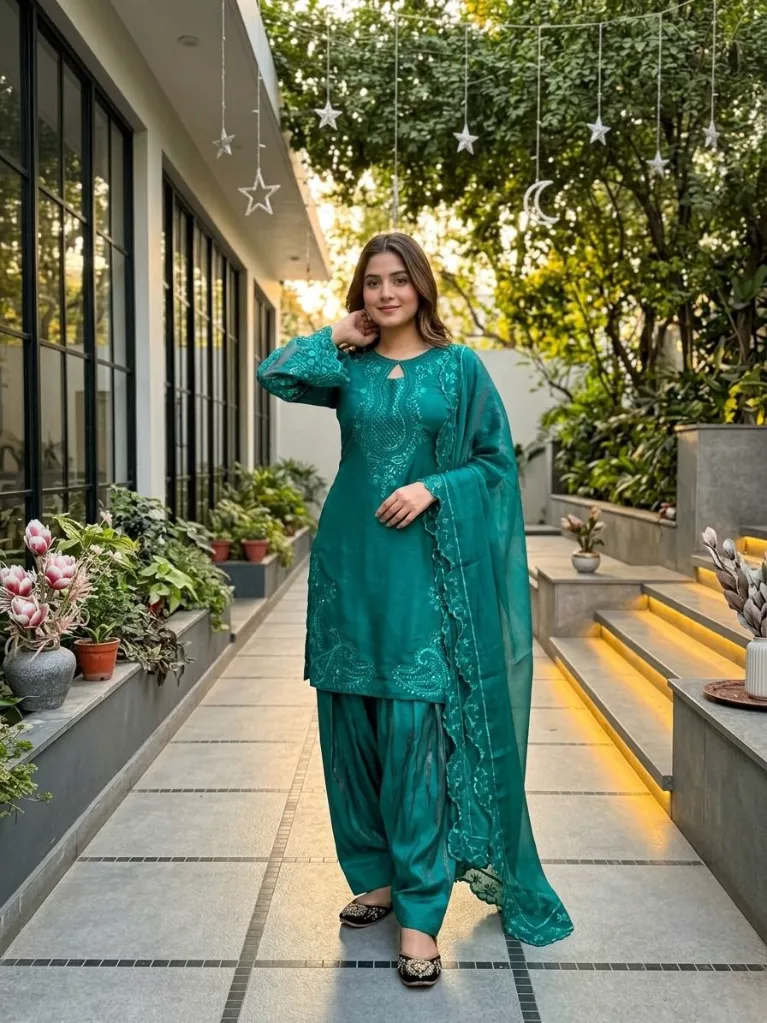 Heavy-Roman-Glass-Embroidered-Sequence-Kurti-with-Fancy-Cut-Work,-Plain-Palazzo,-and-Coordinated-Faux-Georgette-Dupatta-3-Piece-Suit-Set-Peacock1.webp