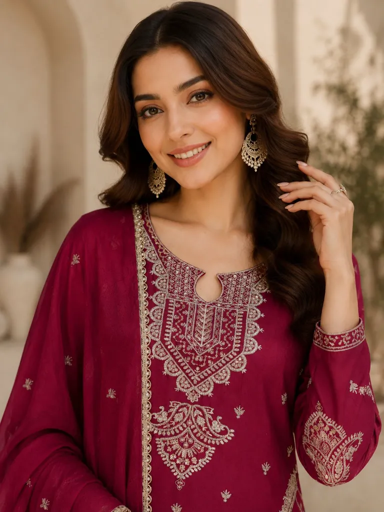 Premium-Fendy-Fabric-Heavily-Embroidered-Beads-and-Sequins-Kurti,-Matching-Free-Size-Palazzo,-and-Sequins-Border-Dupatta-3-Piece-Wedding-Luxury-Suit-Set-Majenta2.webp