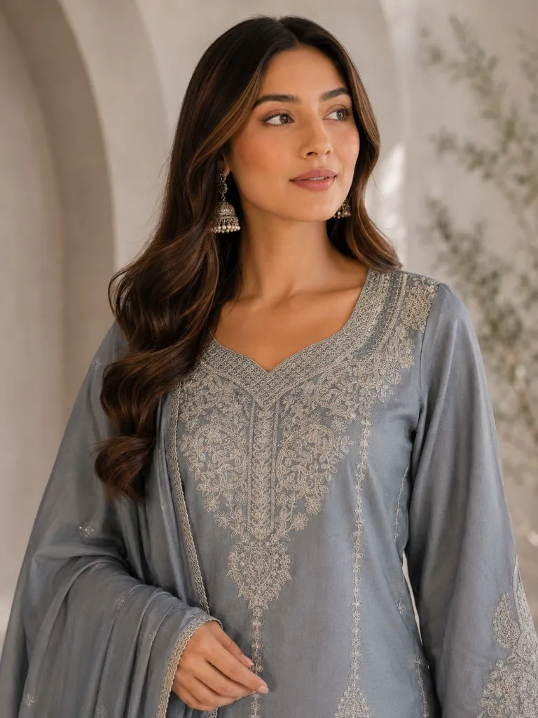 Premium-Vichitra-Silk-Embroidered-Short-Tunic,-Matching-Flared-Palazzo,-and-Embroidered-Lace-Dupatta-3-Piece-Festive-Set-Blue2.webp