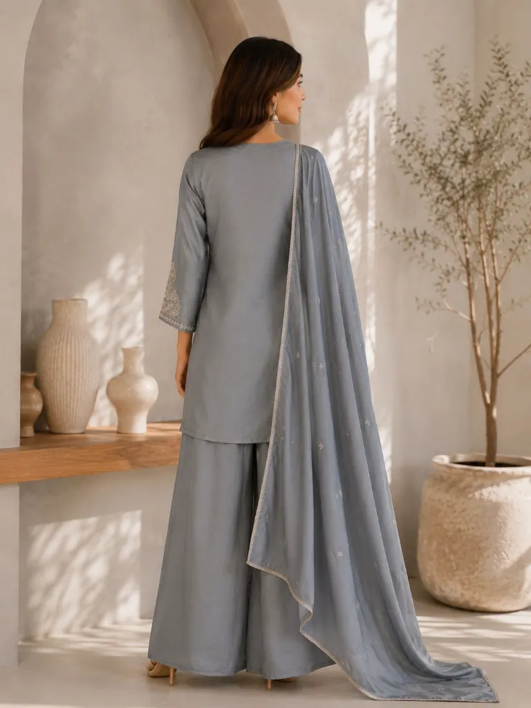 Premium-Vichitra-Silk-Embroidered-Short-Tunic,-Matching-Flared-Palazzo,-and-Embroidered-Lace-Dupatta-3-Piece-Festive-Set-Blue3.webp
