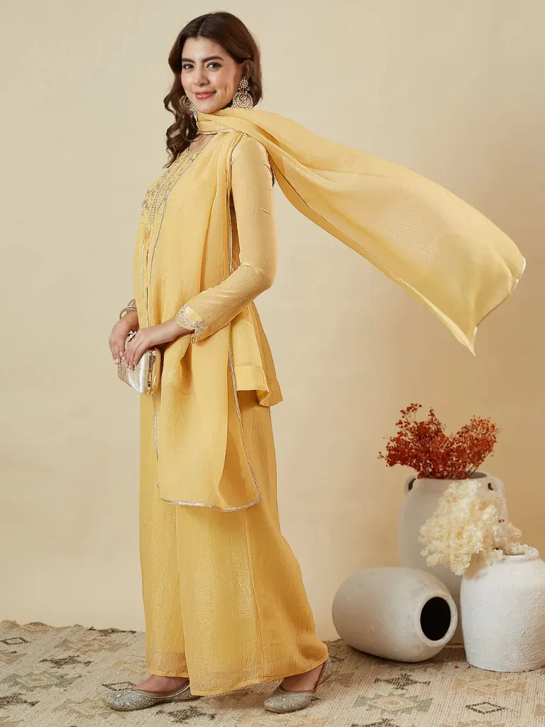 Premium-Crunchy-Silk-Embroidered-Short-Kurta-with-Full-Sleeves,-Matching-Straight-Pants,-and-Coordinated-Dupatta-3-Piece-Festive-Luxury-Set-Yellow3.webp