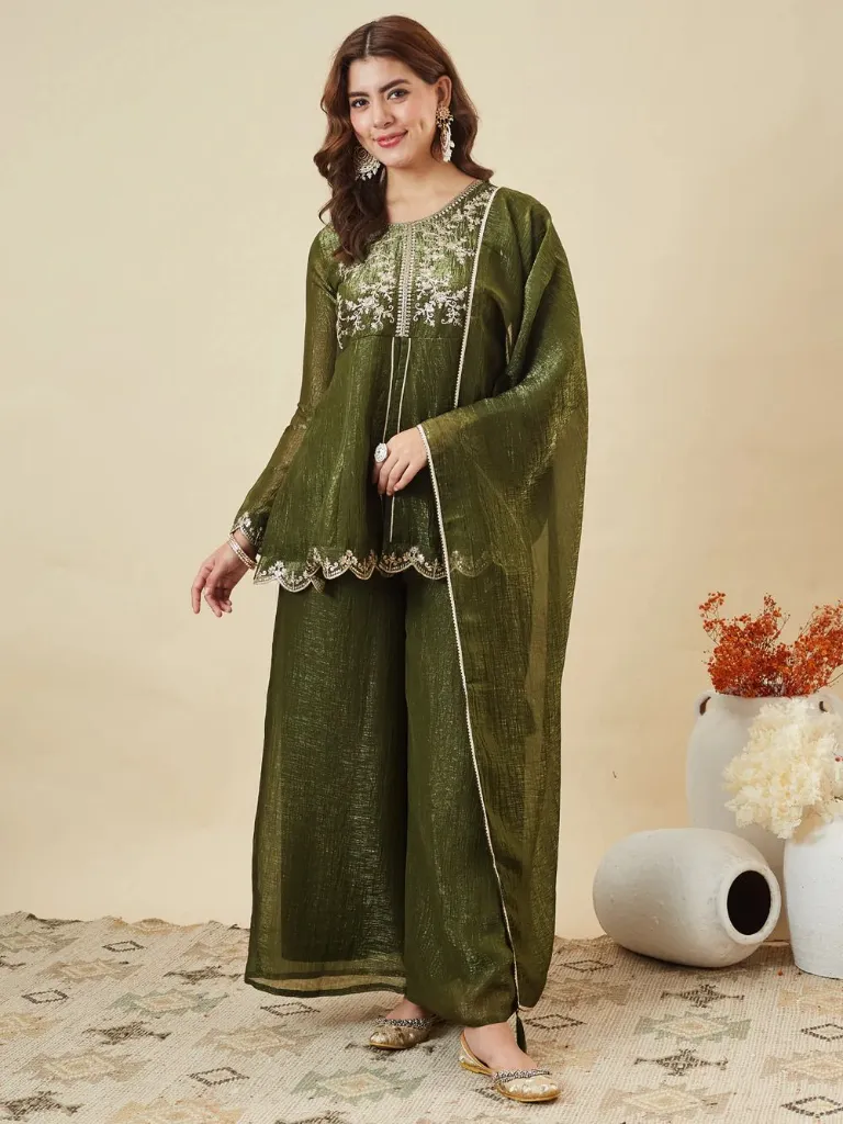 Premium-Crunchy-Silk-Embroidered-Short-Kurta-with-Full-Sleeves,-Matching-Straight-Pants,-and-Coordinated-Dupatta-3-Piece-Festive-Luxury-Set-Green5.webp