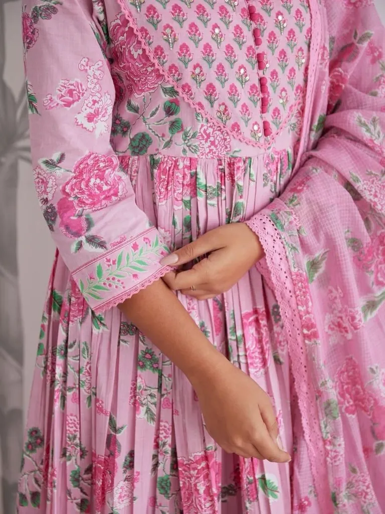 Premium-Pure-Taj-Jaipuri-Cotton-6060-Handwork-Anarkali-Kurti,-Tailored-Trousers,-and-Lightweight-Floral-Dupatta-3-Piece-Luxury-Summer-Suit-Set-Pink2.webp
