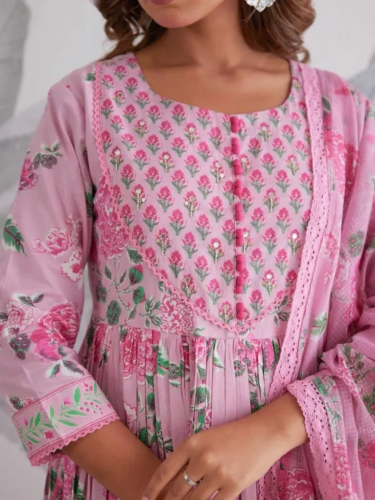 Premium-Pure-Taj-Jaipuri-Cotton-6060-Handwork-Anarkali-Kurti,-Tailored-Trousers,-and-Lightweight-Floral-Dupatta-3-Piece-Luxury-Summer-Suit-Set-Pink4.webp