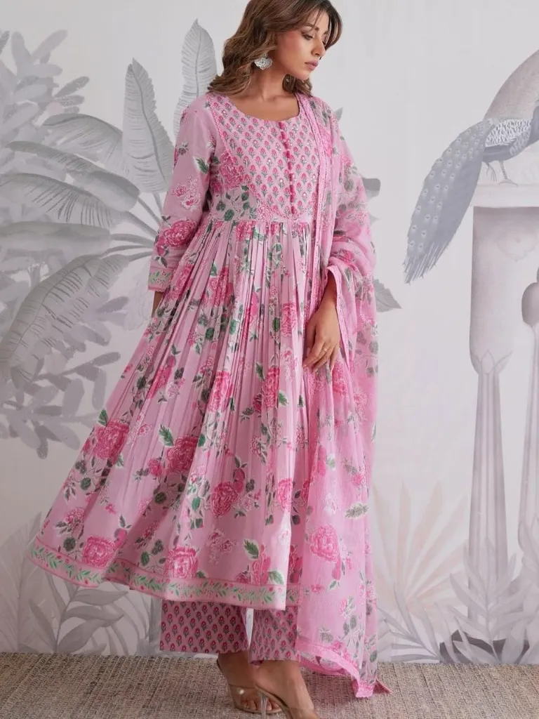 Premium-Pure-Taj-Jaipuri-Cotton-6060-Handwork-Anarkali-Kurti,-Tailored-Trousers,-and-Lightweight-Floral-Dupatta-3-Piece-Luxury-Summer-Suit-Set-Pink5.webp