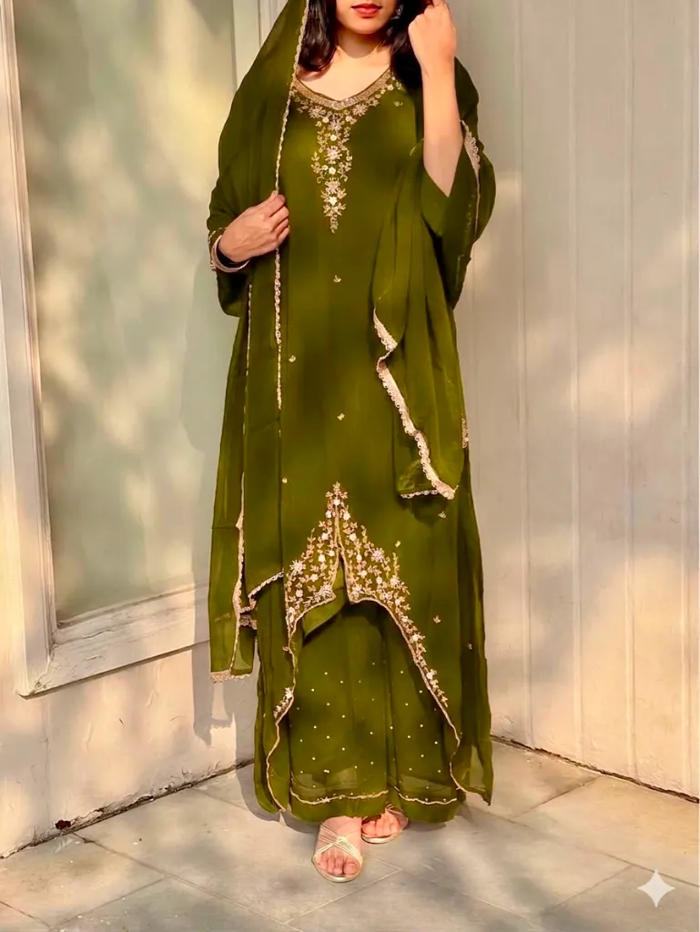 Heavy-Fox-Georgette-Embroidered-Long-Tunic-&-Moti-Work-Palazzo-Set-with-Lace-Border-Dupatta-Olive2.webp