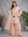 Soft Organza Embroidered Suit with Cutwork Top, Palazzo, and Dupatta Set Peach2.webp