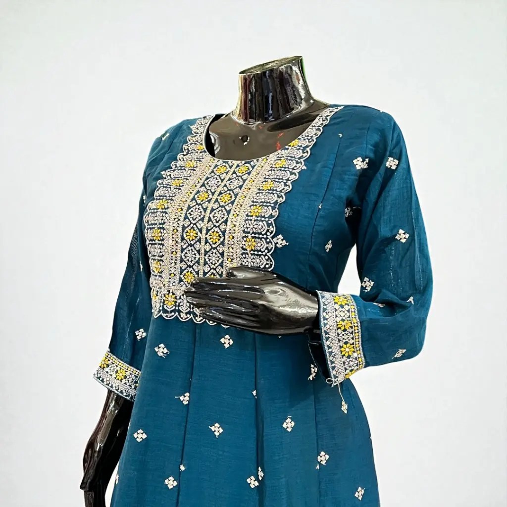 Teal-Embroidered-Frock-Suit-with-Yellow-Dupatta3.webp