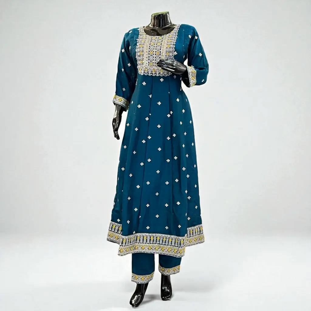 Teal-Embroidered-Frock-Suit-with-Yellow-Dupatta5.webp