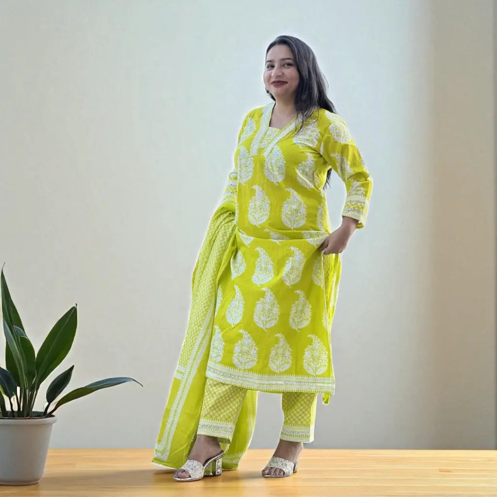 Elegant-Lime-Green-Cotton-Kurti-Set-with-Block-Print-Dupatta3.webp