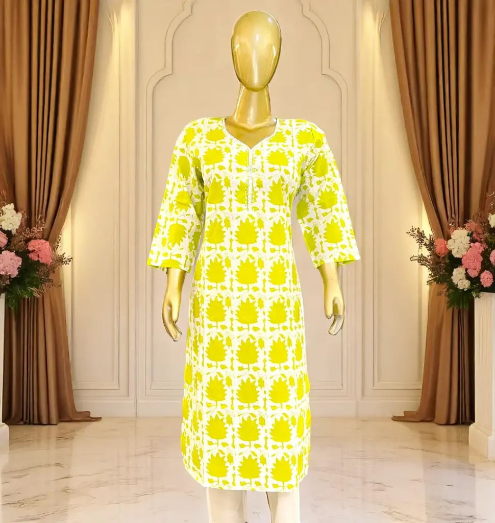 Bright-Lemon-Yellow-and-White-Printed-Cotton-Kurti01.webp