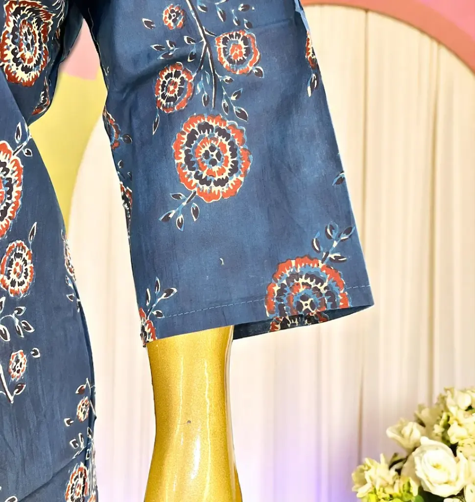 Blue-Cotton-Kurti-with-Brown-Floral-Block-Print03.webp