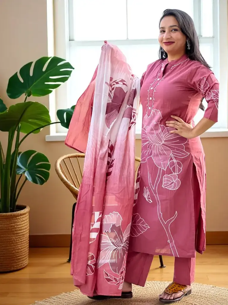 Floral Cotton Suit With Dupatta