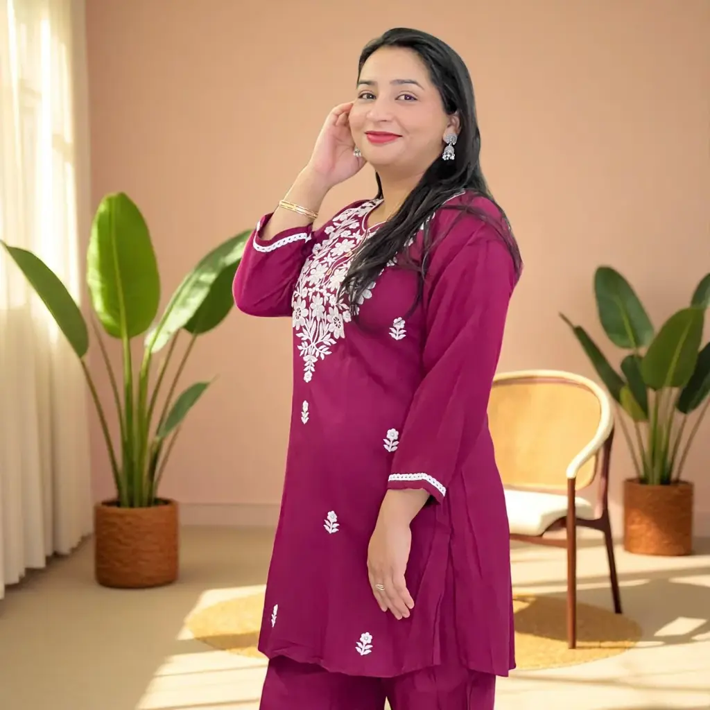 Crimson Bloom Embroidered Co-ord Set