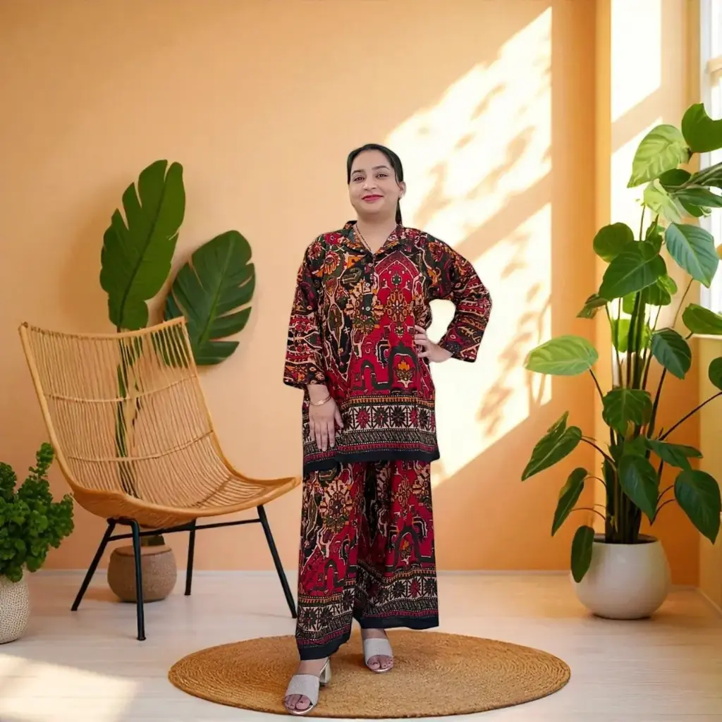 Cozy Comfort Ethnic Palazzo Set - Red & Black