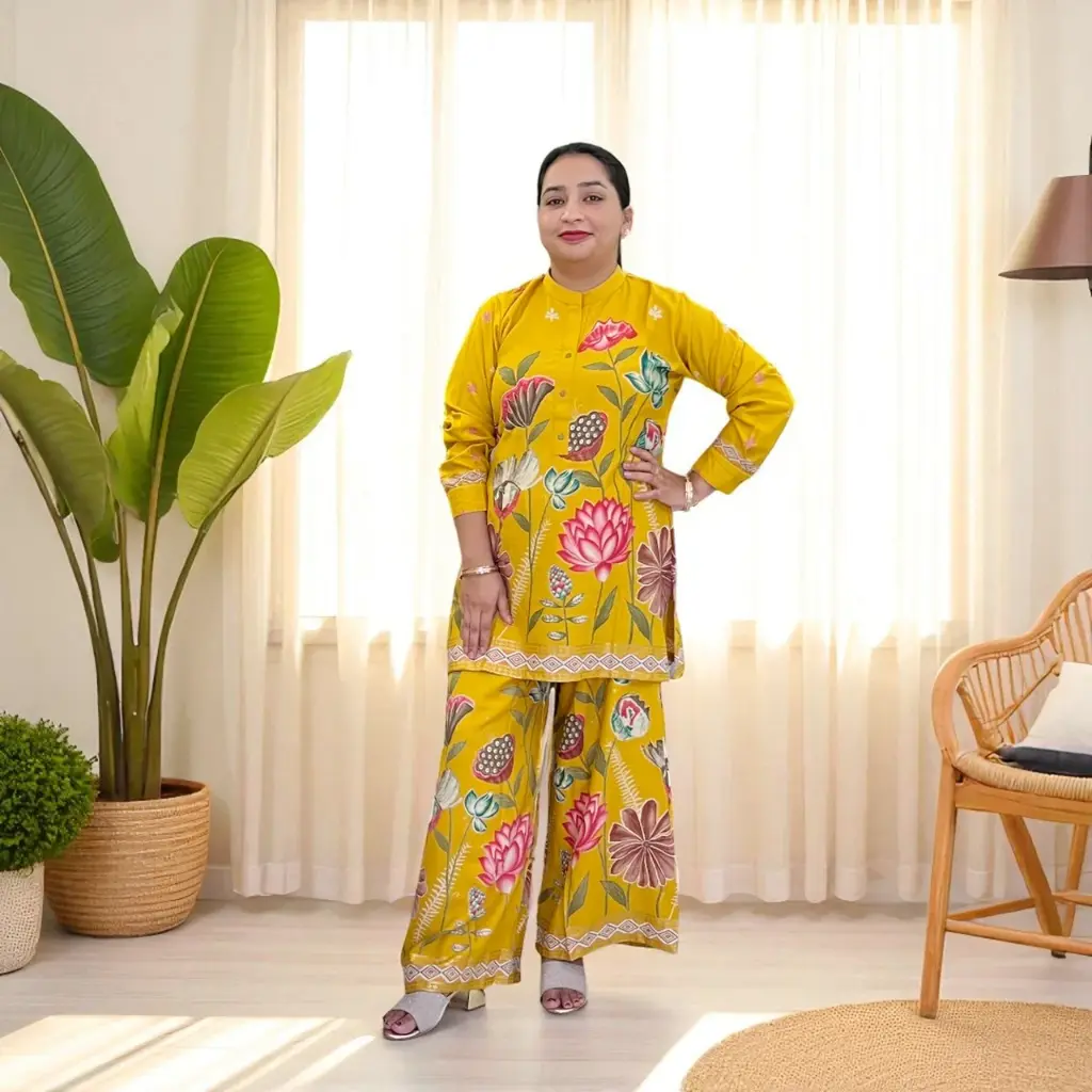 Lotus Pattern Palazzo Co-ord Set