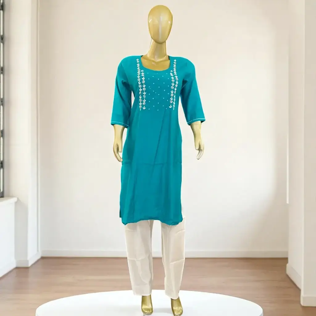 Elegant Teal Kurti and Palazzo Set with Embroidered Detail