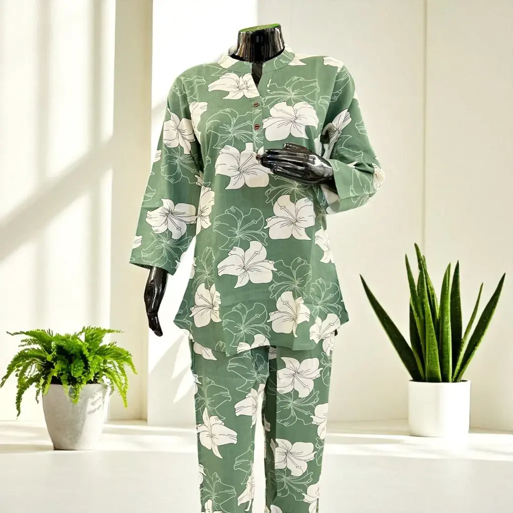 Serene Bloom Sage Green Cotton Co Ord Set
