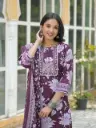 Purple Cotton Suit with Coin Lace – Floral Print