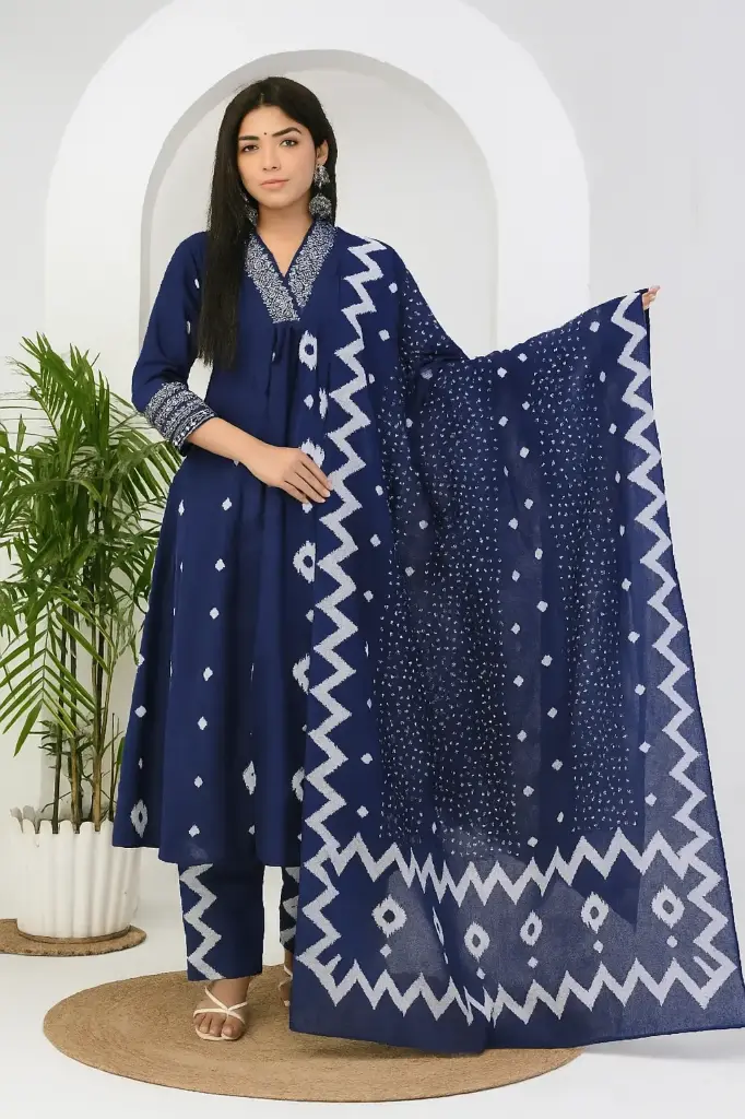 Ikat Palazzo Suit Set with Dupatta