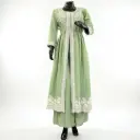 Women's Sage Green Cotton Embroidered Kurta Palazzo Set with Front Slit and Dupatta