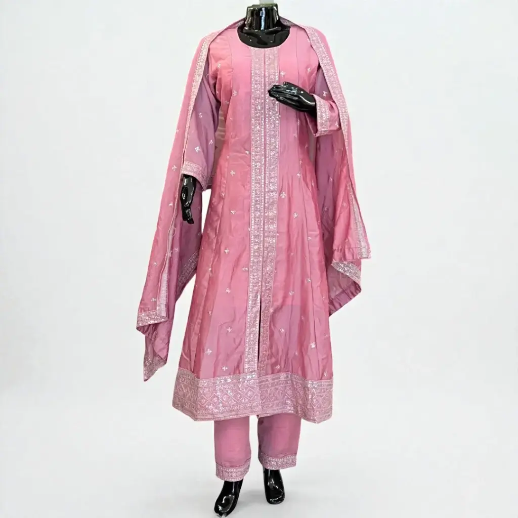 Pink Embroidered Frock Suit and Dupatta
