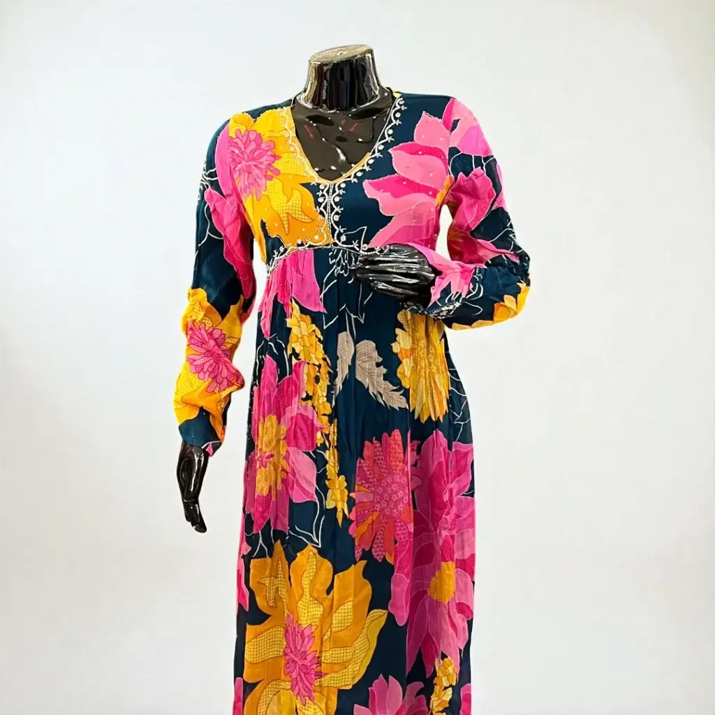 Elegant Peacock Blue Floral Alia Cut Anarkali Suit (XL)